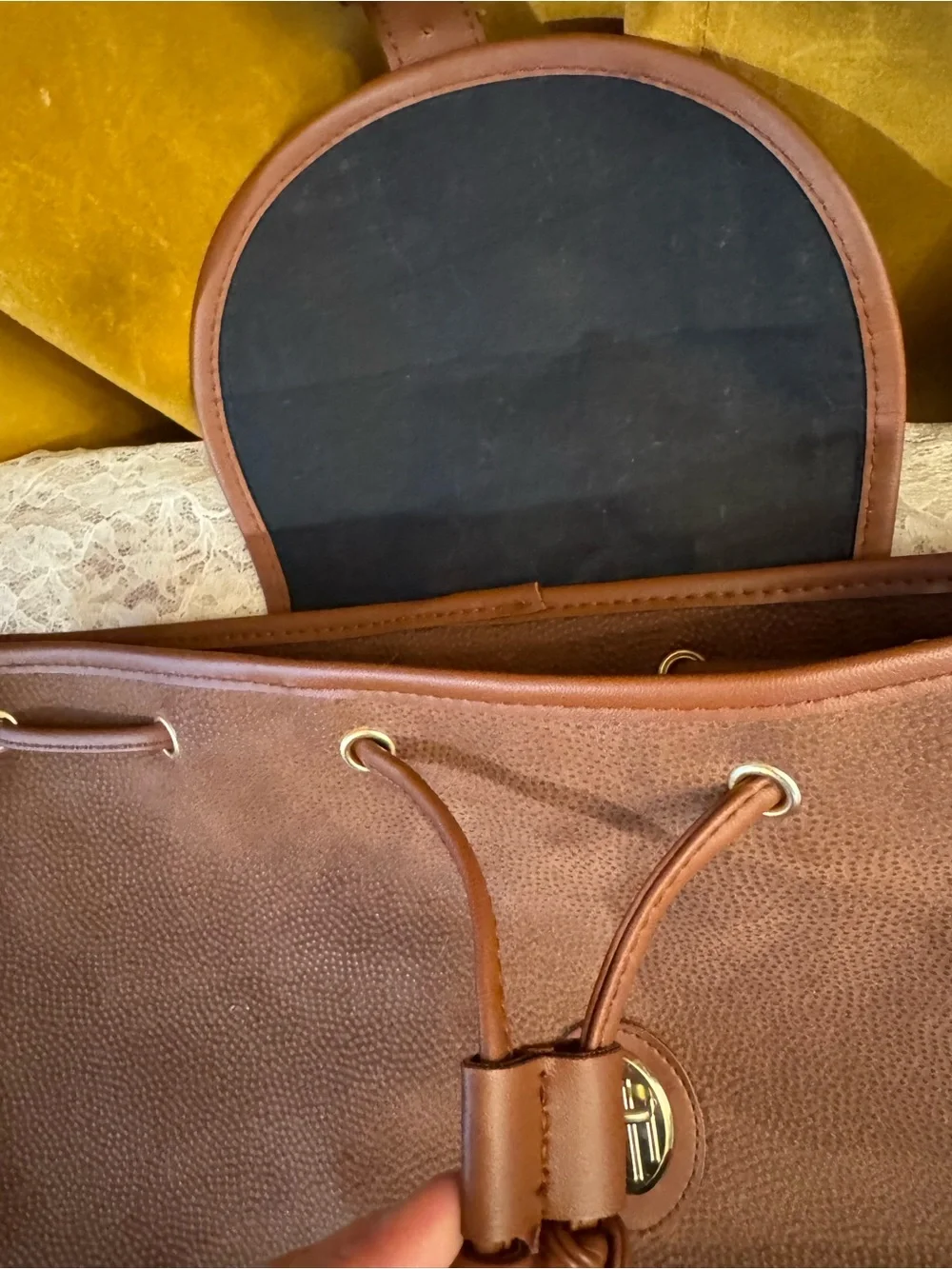 ⭐️ Lagerfeld vintage Brown Leather-Trim Backpack⭐️